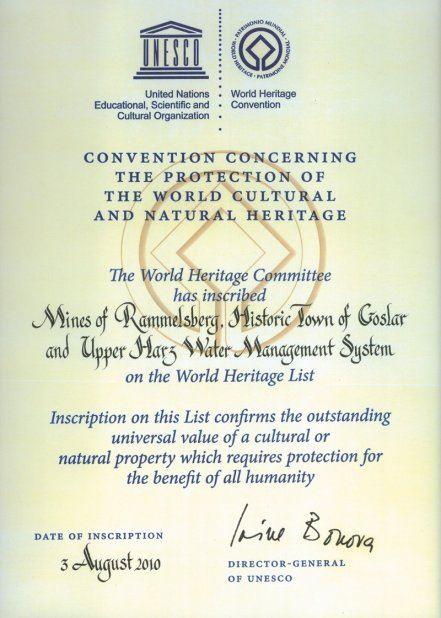 2010: Welterbe-Urkunde