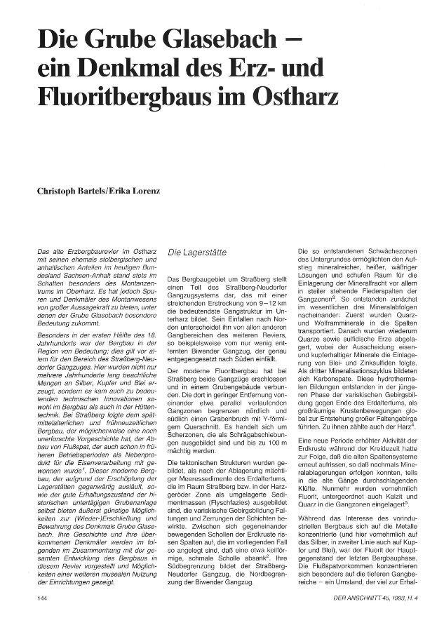 Die Grube Glasebach- ein Denkmal des Erz- und Fluoritbergbaus im Ostharz Bartels-Lorens