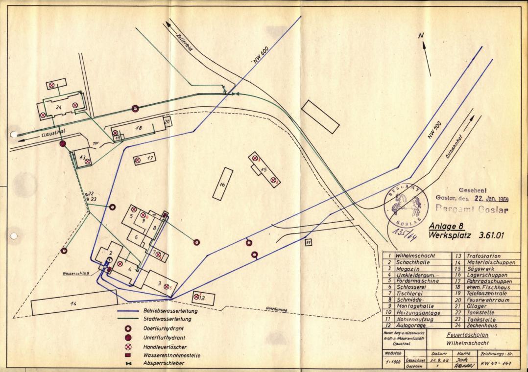 Schacht Kaiser Wilhelm 2, Feuerlöschplan.