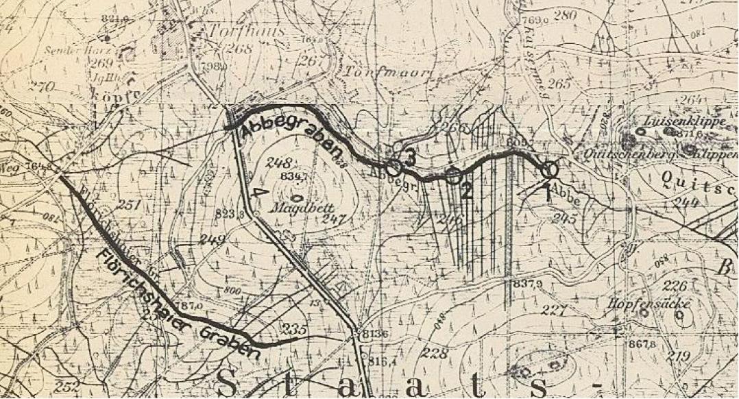 Abbegraben auf der Übersichtskarte der Preußag von 1664. Oberharzer Wasserwirtschaft.