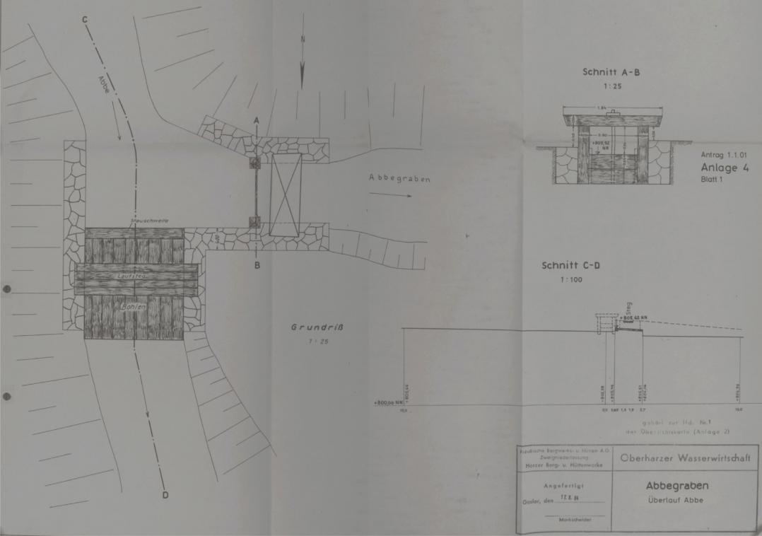 Abbegraben, Fehlschlag Nr. 1 in den Bewilligungsanträgen von 1964. Oberharzer Wasserwirtschaft.